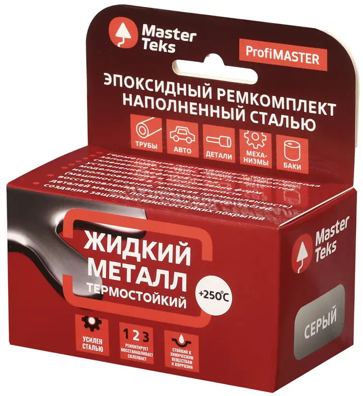 84534382 Эпоксидный ремкомплект MasterTeks Жидкий металл термостойкий серый 160 г STLM-0856324