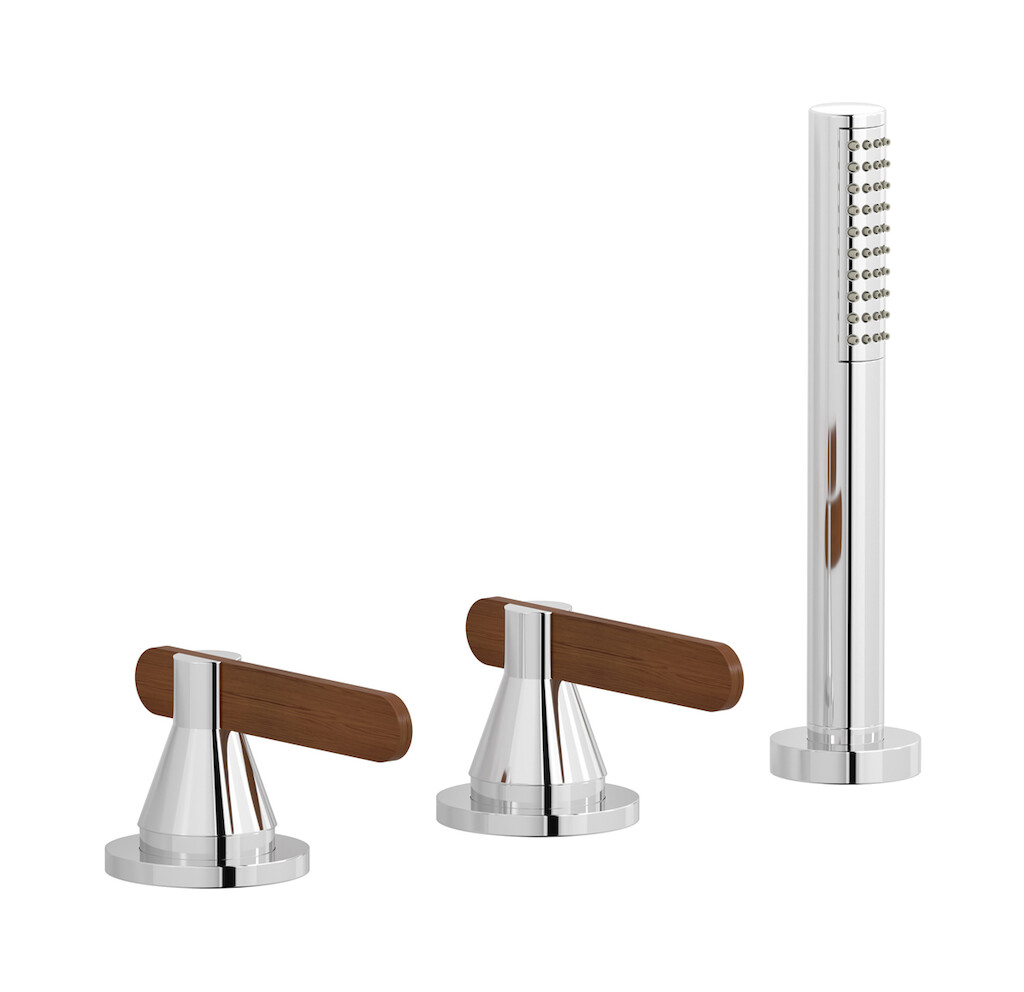 Смеситель на бортик ванной на 3 отверстия с изливом, дивертером и душевым гарнитуром. WE ARE IB oh392on Chrome Soho