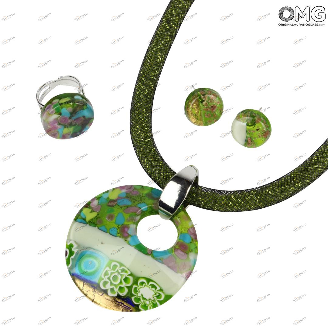 2119 ORIGINALMURANOGLASS Набор украшений Rotonda Cortina зелёно-золотой из муранского стекла 54 см 