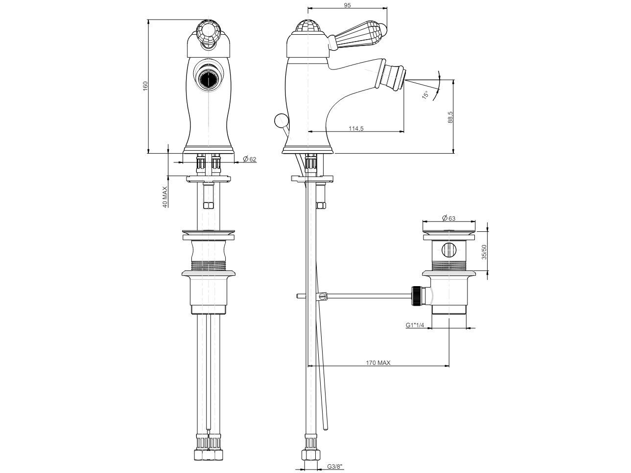Однорычажный смеситель для биде с поворотным горлышком Rubinetterie Frattini Morgan ARCH-00103152 - Вид №4