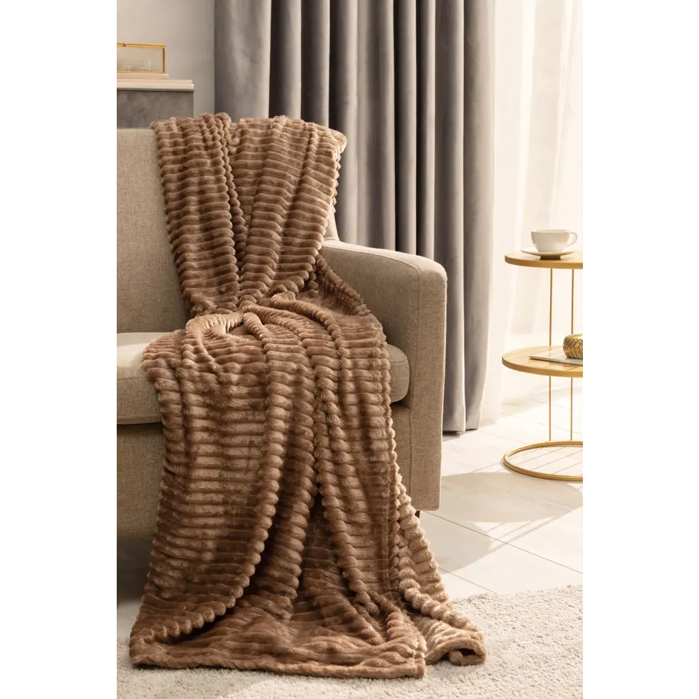 Плед Strips 150x200 см велсофт цвет шоколадный Santreyd STLM-2070023 - Вид №3