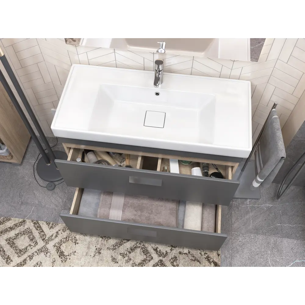 Тумба в ванную Vigo Hilton 100x80 см ДСП цвет графит STLM-2195476 - Вид №6