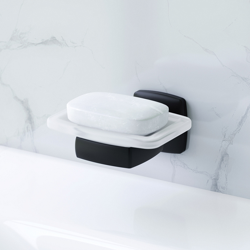 A9034222 Стеклянная мыльница с настенным держателем черная AM.PM Gem - Вид №1