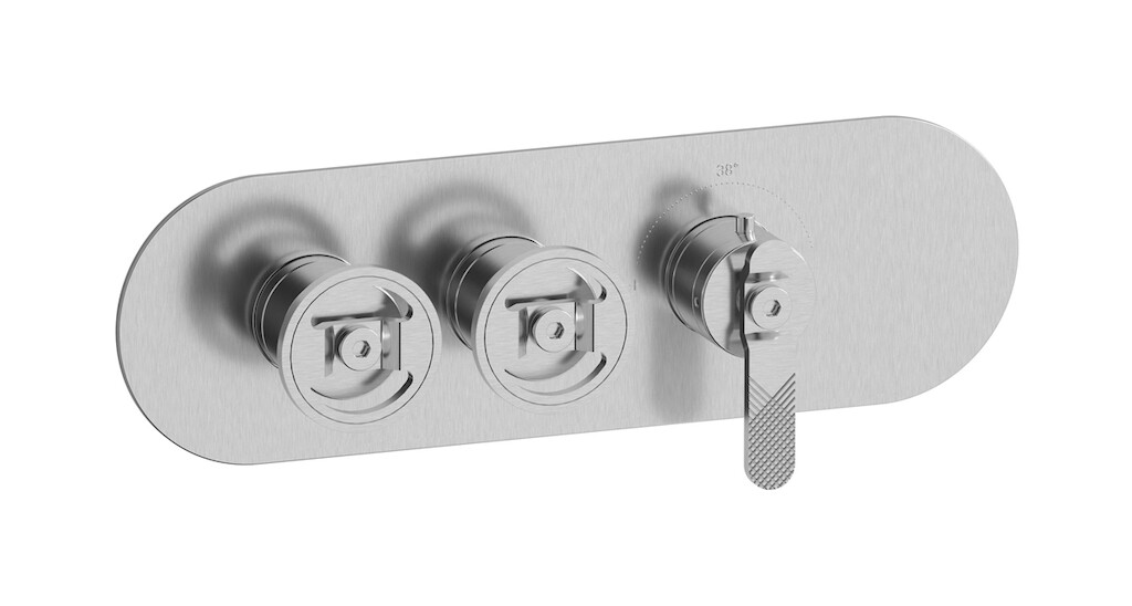 Комплект наружных частей термостата на 2 потребителей - горизонтальная овальная панель с ручками Bold WE ARE IB eua222ssnb1 Brushed Nickel Aqua