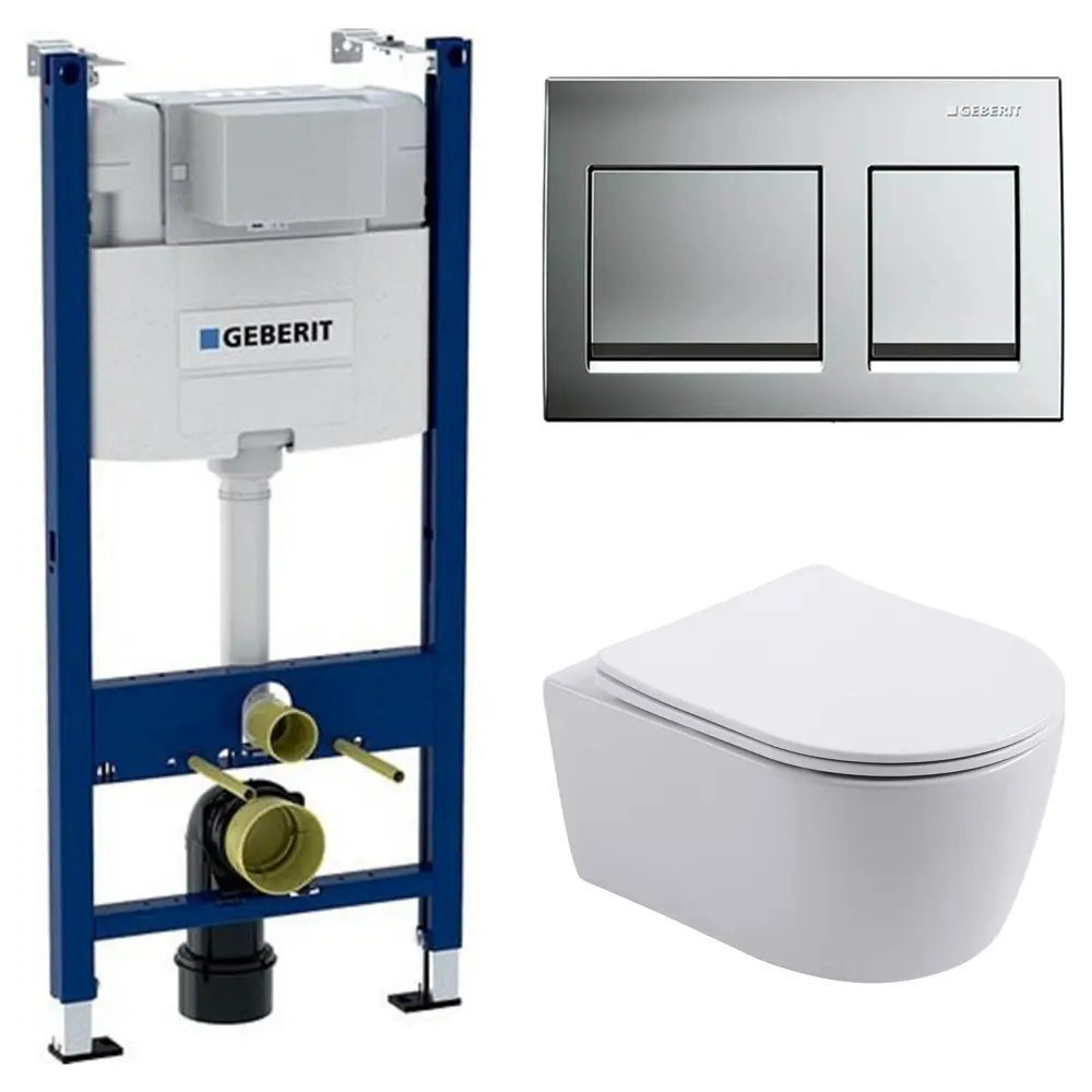 Комплект инсталляции Geberit Alpha с безободковым унитазом Aquatek Европа клавиша Geberit Alpha серая STLM-2197693