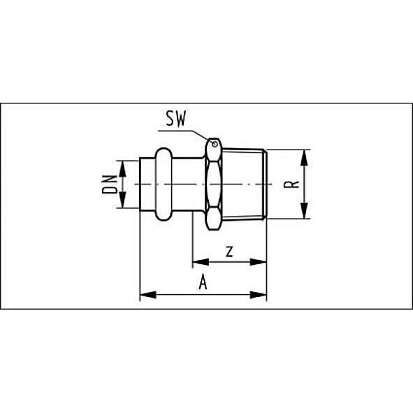 691243G3534 SANHA 91243G пресс-фит. нерж.сталь, ниппель перех.ВПр-НР 35x3/4 мм  - Вид №1