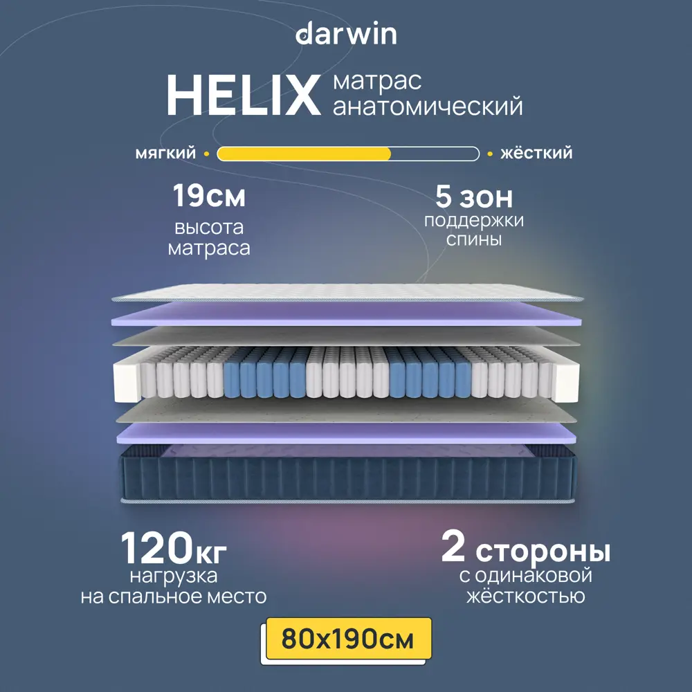 90972003 Матрас Darwin Helix 80x190 см независимый пружинный блок, односпальный, жесткий STLM-0429678