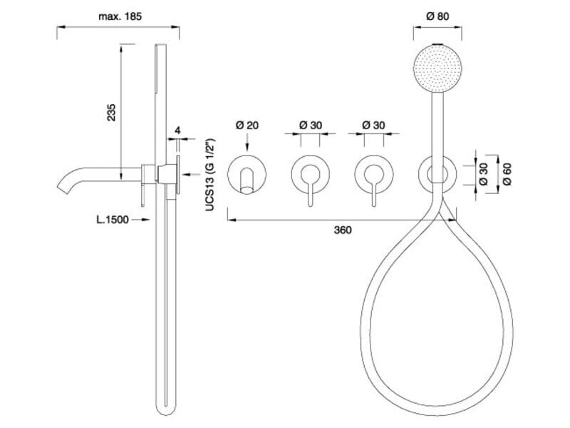 Группа 2 настенные смесители для ванны с ручным душем CEADESIGN INNOVO ARCH-00060105 - Вид №2