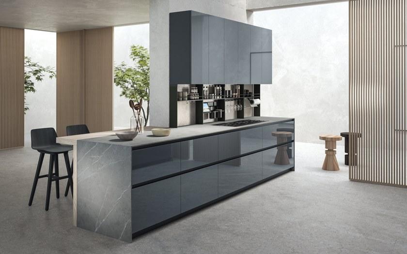 Кухня из лакированного дерева и стекла с островом Sistema 22.2 Santreyd sun-id-1398539 - Вид №2