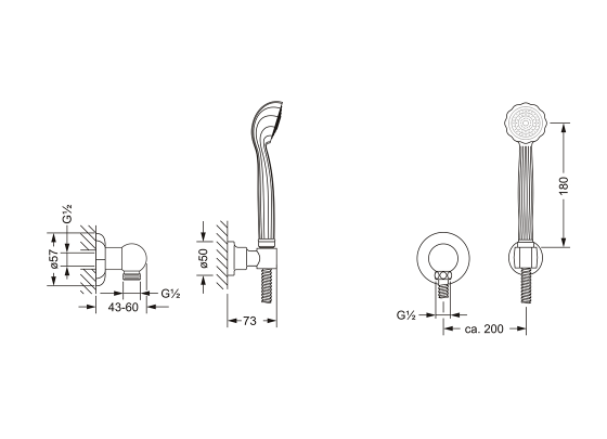 Душевой гарнитур для настенного монтажа JOERGER Ramses 600.13.200.000 - Вид №1