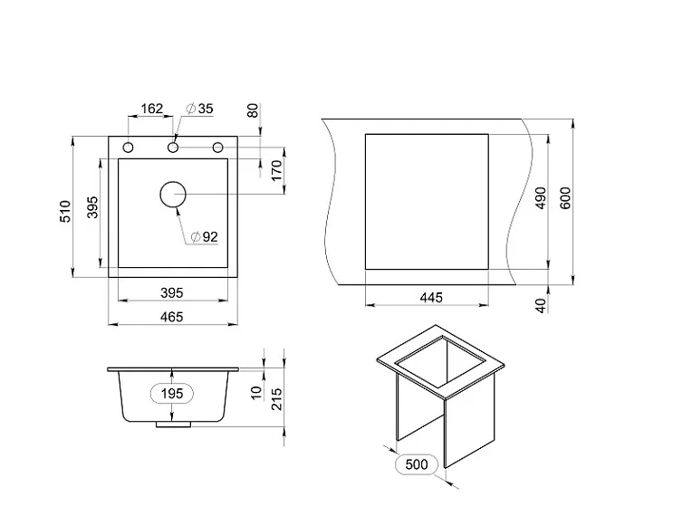 4651, ТУРМАЛИН, кухонная мойка, кварц GRANULA 4651-ST88 - Вид №3