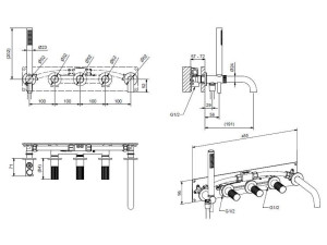 Хромированный латунный настенный смеситель для ванны