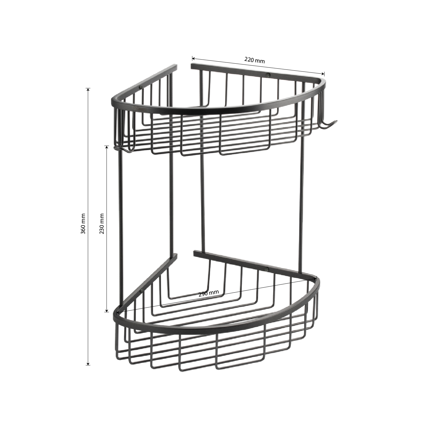 GFmark - Полочка ГРАФИТ, угловая, овальная, двойная 22 см, из нержавеющей стали, код: 78251  - Вид №6