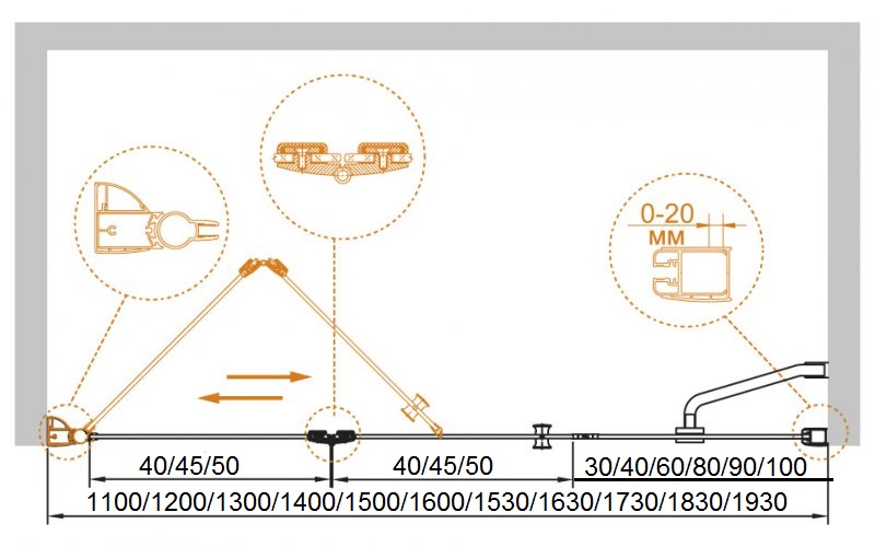 Душевая дверь в нишу CEZARES ELENA-W-BS-13-60+40/40-P-Cr-R - Вид №5