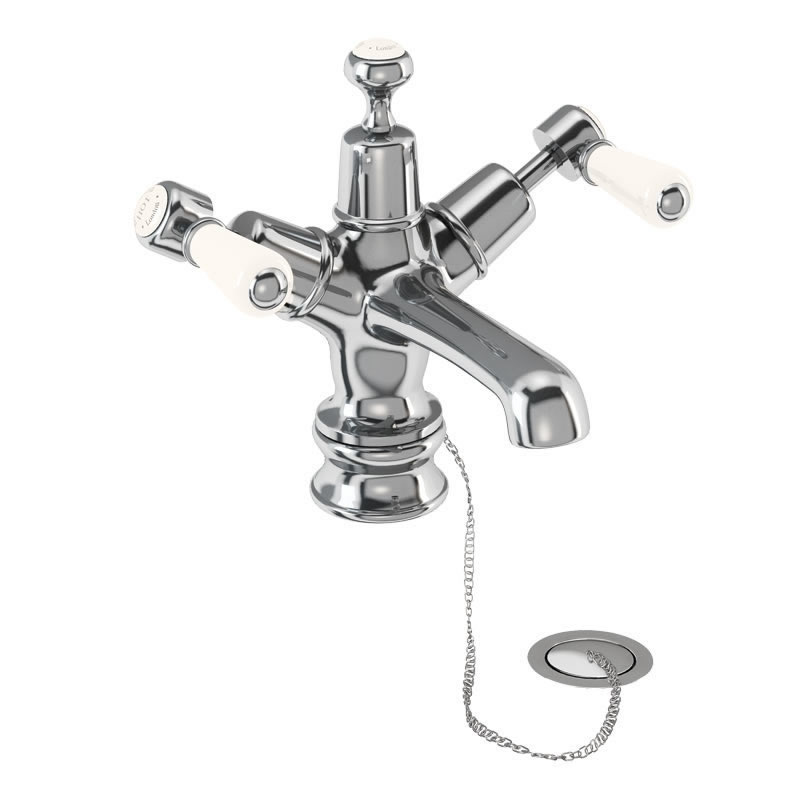 Burlington Смеситель для раковины Kensington Regent со сливом Plug & Chain Четверть оборота с черным акцентом KER5 BLA  - Вид №3