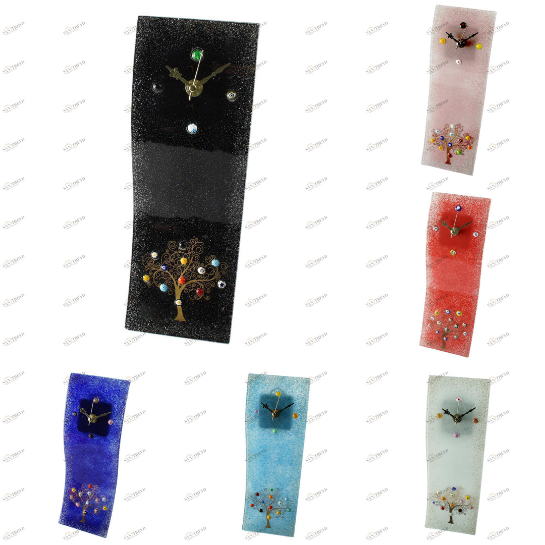 3118 ORIGINALMURANOGLASS Настенные часы Древо Жизни - чёрные прямоугольные - Original Murano Glass OMG 3 см 