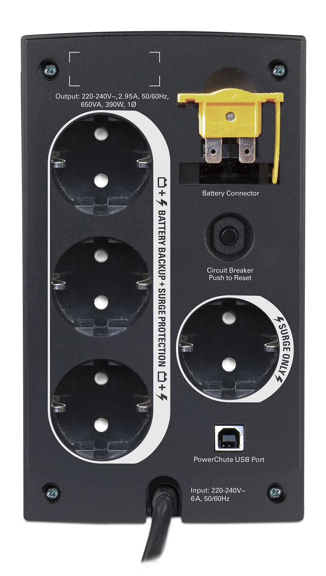 BX650CI-RS Back-ups rs 650va line interactive, automatic volt regulation, internet/dsl/fax/modem line surge protection, usb connectivity, (3) schuko cee 7 (battery backup), (1) schuko cee 7 (selector_surgetitle) APC Santreyd  - Вид №2