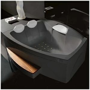 Ванна GRUPPO TREESSE Matrix Slim V763C-SZE большая с подголовником глубокая с аэромассажем серая с золотой фурнитурой