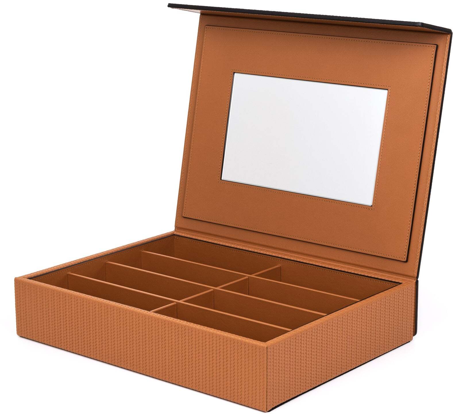 Коробка для очков с зеркалом - 36,8X27,5XH7,5 см / зернистая кожа_кремовый