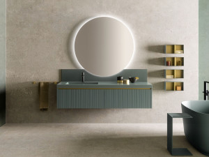 Деревянный подвесной умывальник с зеркалом и geacryl top