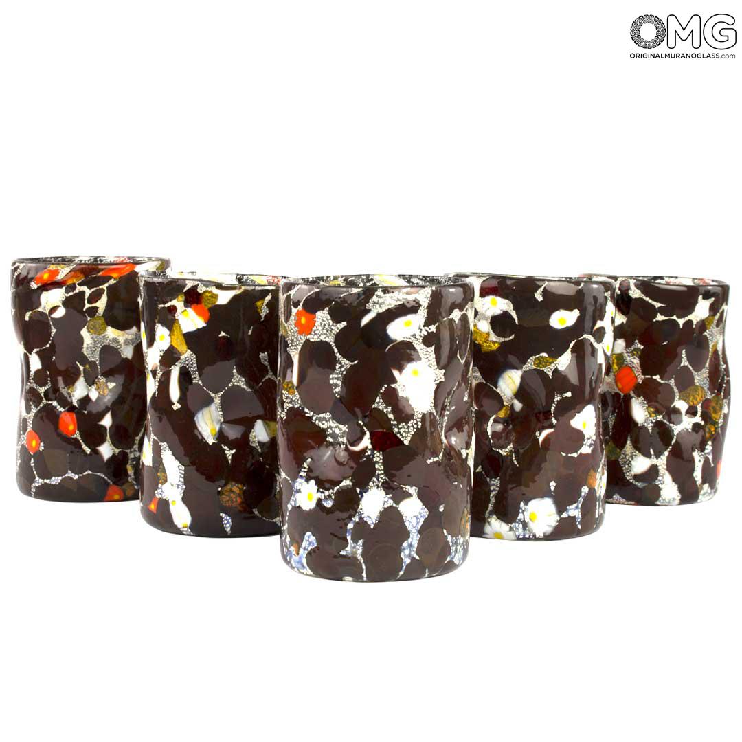 4169 ORIGINALMURANOGLASS Набор из 6 бордовых стаканов Гото - муранское стекло OMG 8 см  - Вид №1