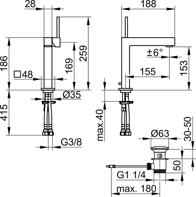 59102010000 Однорычажный смеситель для умывальника 150 KEUCO Edition 90 Square - Вид №2
