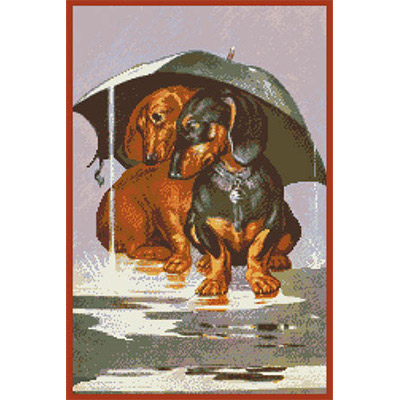 160х245кл Схема для вышивания цв. А3 ДК-235 "Таксы под зонтом" Santreyd 