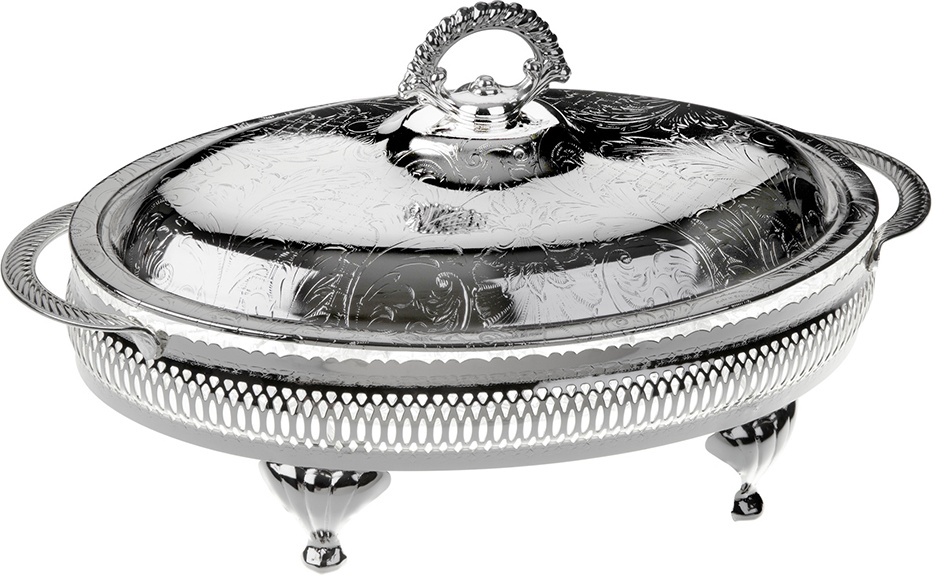 10611737 Queen Anne Менажница 4 секции Queen Anne 33х19см, с крышкой, на ножках, сталь, посеребрение Сталь нержавеющая с посеребрением, стекло 