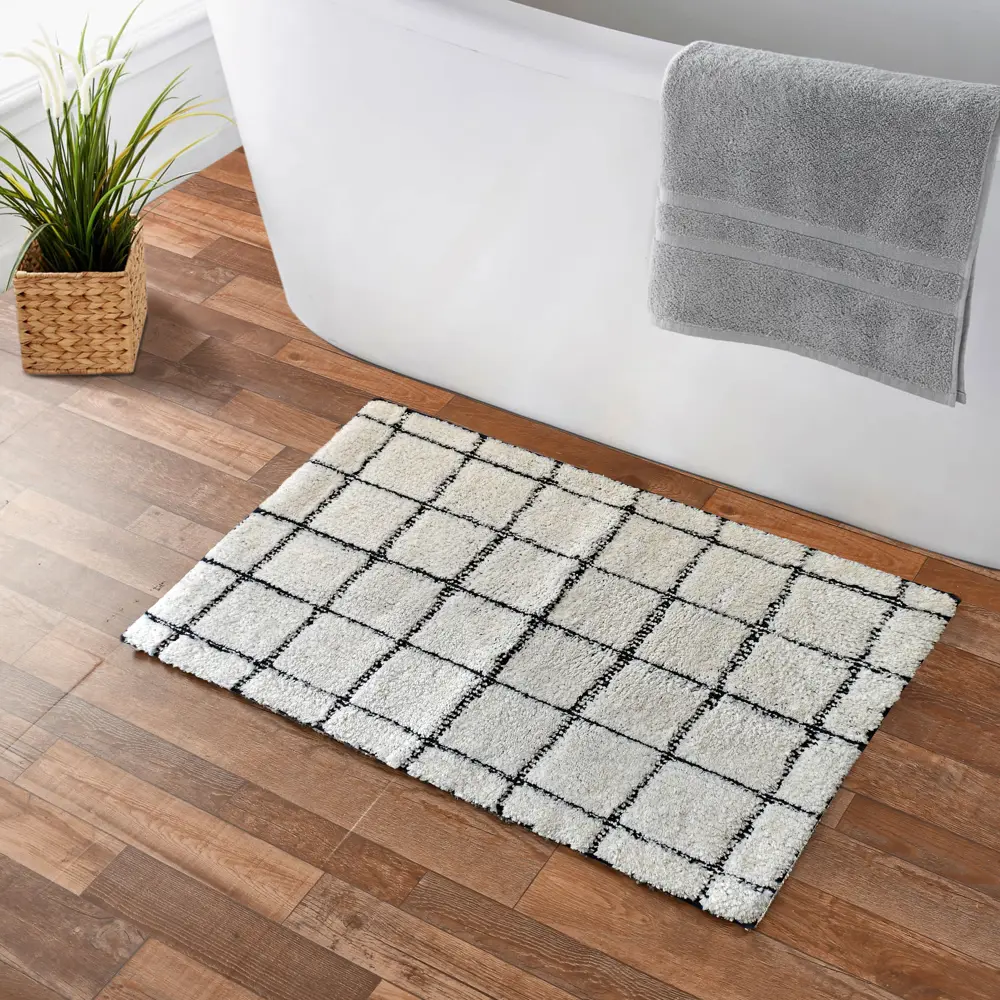 Коврик для ванной Swensa Note 50x80 см цвет бело-черный STLM-2040676