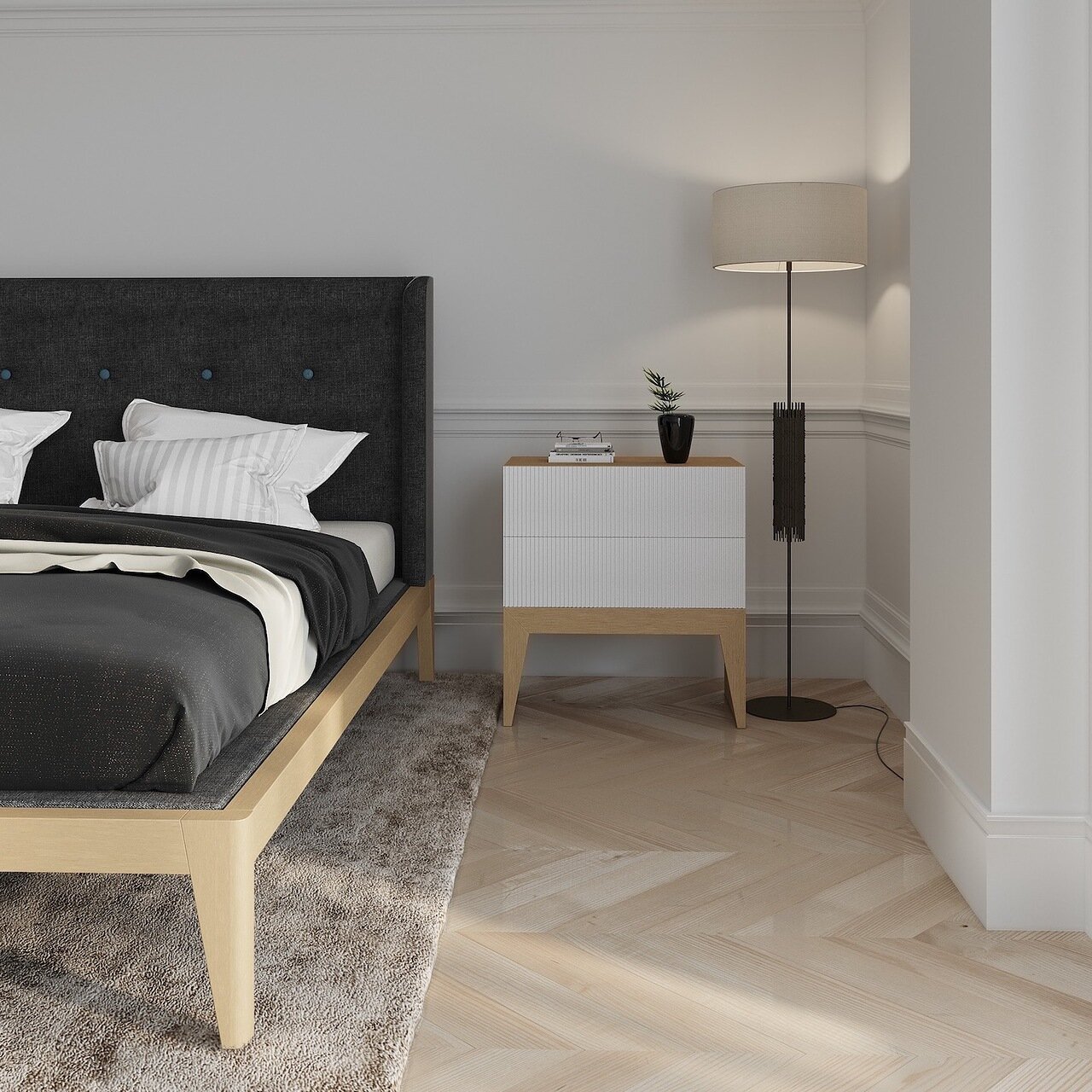 Кровать двуспальная с мягким изголовьем 160x200 темно-серая Fly soft new BRAGIN DESIGN ДИЗАЙНЕРСКИЕ 256413 Бежевый;черный  - Вид №3