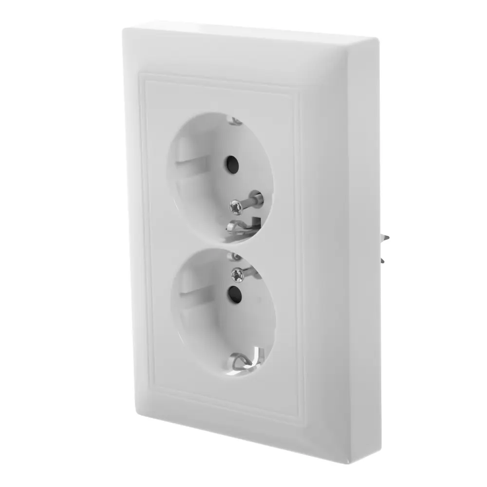 Розетка двойная встраиваемая ABB Basic 55 с заземлением со шторками цвет белый STLM-2127732 - Вид №1