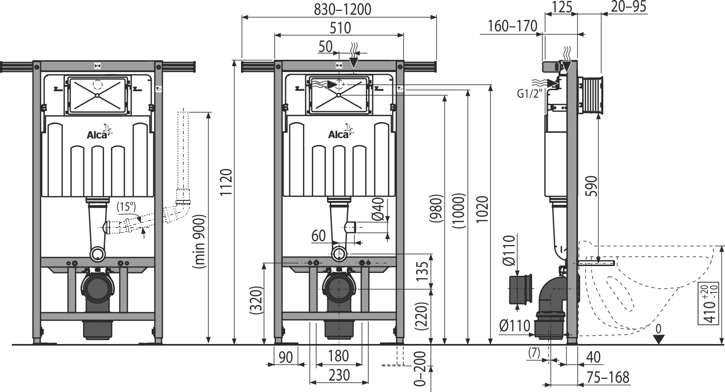 Cкрытая система инсталляции с возможностью вентиляции для сухой установки (при реконструкции ванных комнат в панельных домах) ALCAPLAST AM1021120VJÁDROMODUL - Вид №1