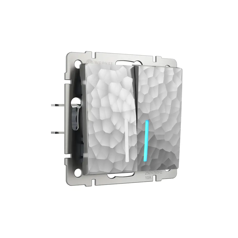 Выключатель встраиваемый Werkel Hammer 2 клавиша с подсветкой цвет серебряный STLM-2130389 - Вид №1