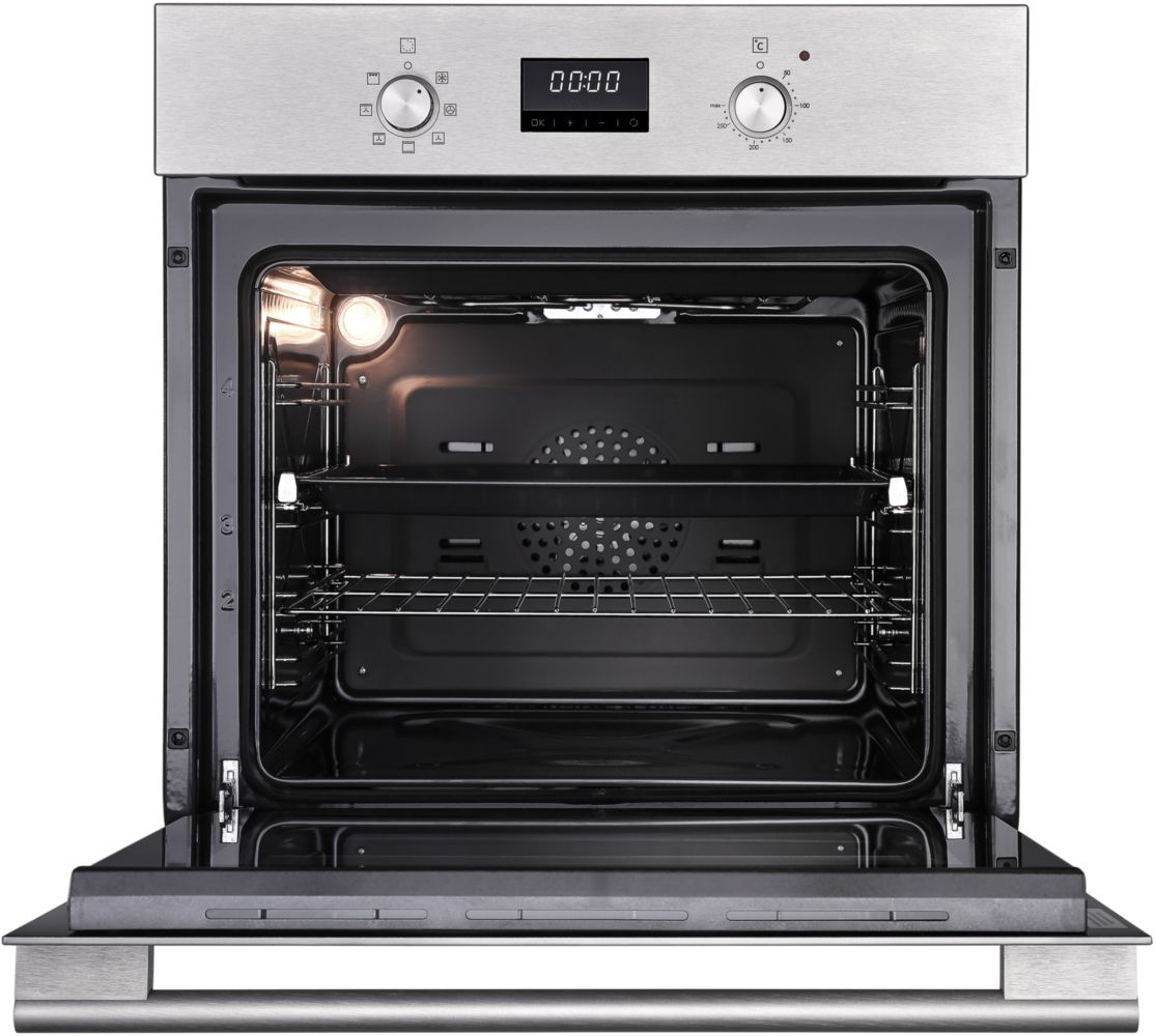 OKB 771 CFX Встраиваемые электрические духовки / crystal, 59.8 х 59.5 x 56 см, 7 режимов нагрева, гриль, дисплей, сенсорное электронное управление, утапливаемые переключатели, телескопические направляющие на одном уровне, таймер, нержавеющая сталь Korting Santreyd  - Вид №2