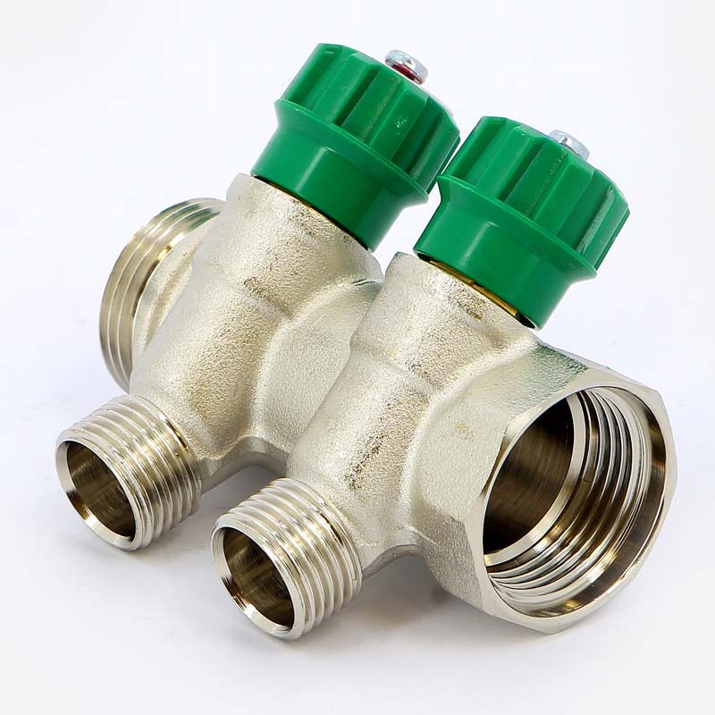 Коллектор НВ 1" с вентилями никелированный TIEMME 2 выхода 1/2"Н 36мм 1840007 - Вид №1