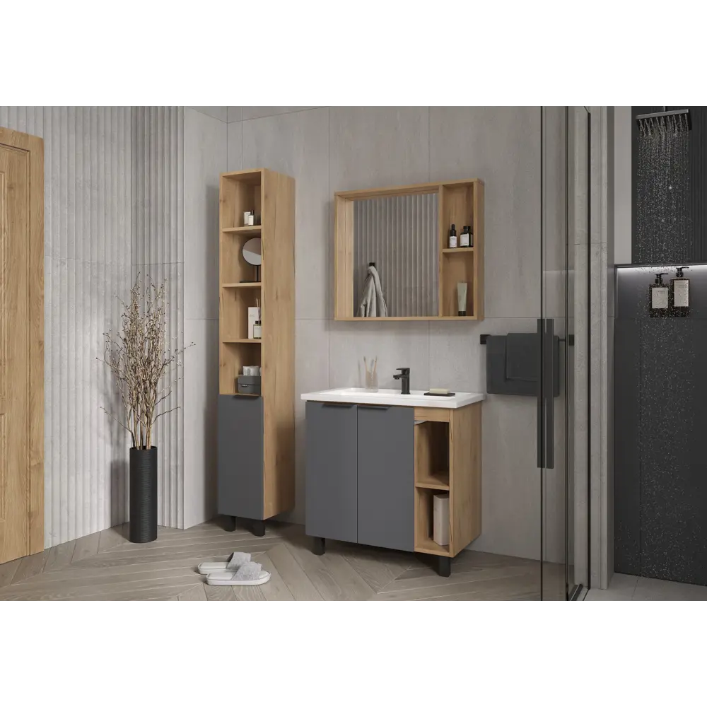 Зеркало для ванной Сохо KONSENSA с полками 80x69.6 см цвет светлый дуб STLM-2199660 - Вид №8