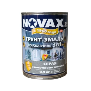 91693039 Грунт-эмаль 3 в 1 по металлу Novax молотковая цвет серый 0.9 кг STLM-1358211