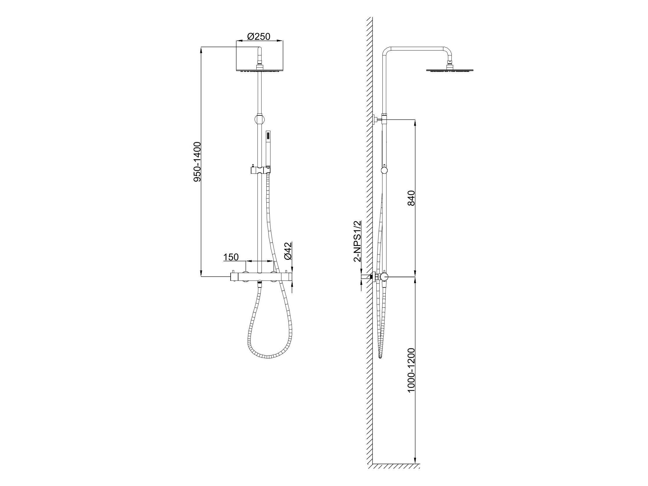 Настенная термостатическая душевая колонка из нержавеющей стали с ручным душем SINED LEVANTE ARCH-00007896 - Вид №2