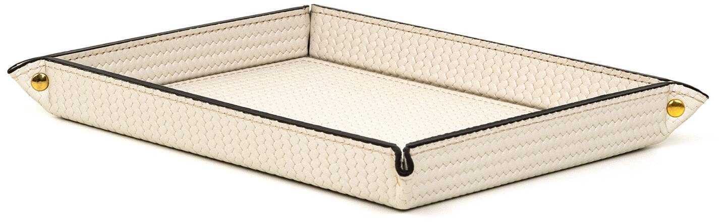 Жесткий прямоугольный поднос для мелочей - 21X33XH4 см / плетеная кожа_черный
