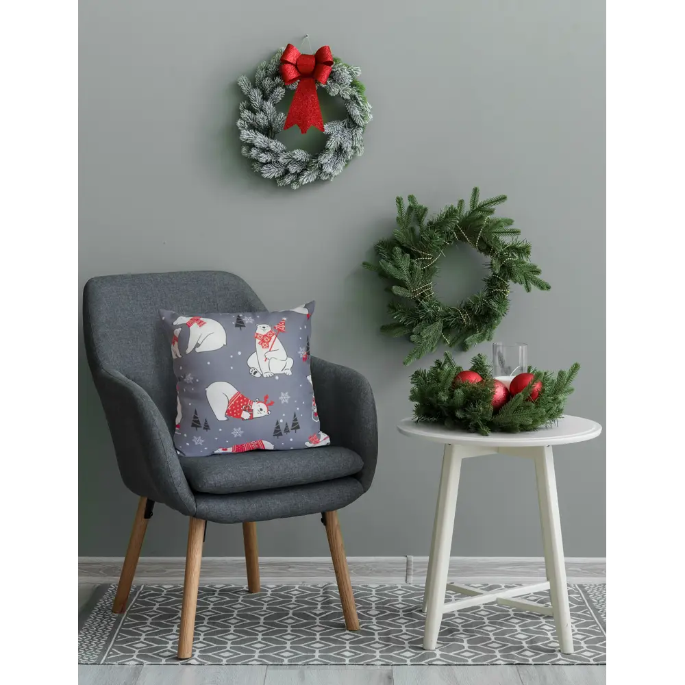 Подушка Seasons Белые медведи 40x40 см цвет серо-синий STLM-2043259 - Вид №9