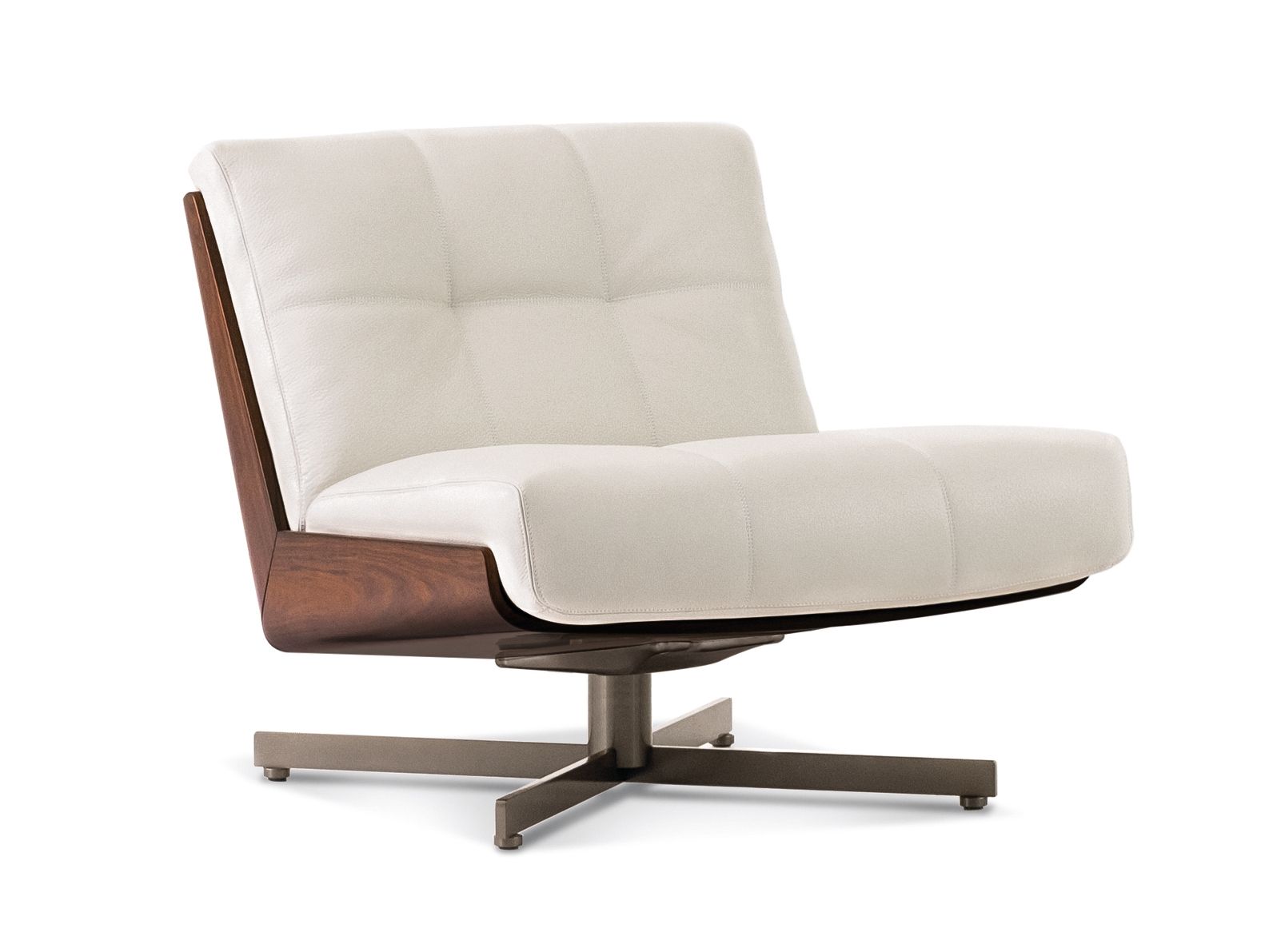 Кожаное кресло с деревянным корпусом и основанием с 4 спицами Minotti Daiki ARCH-00069055