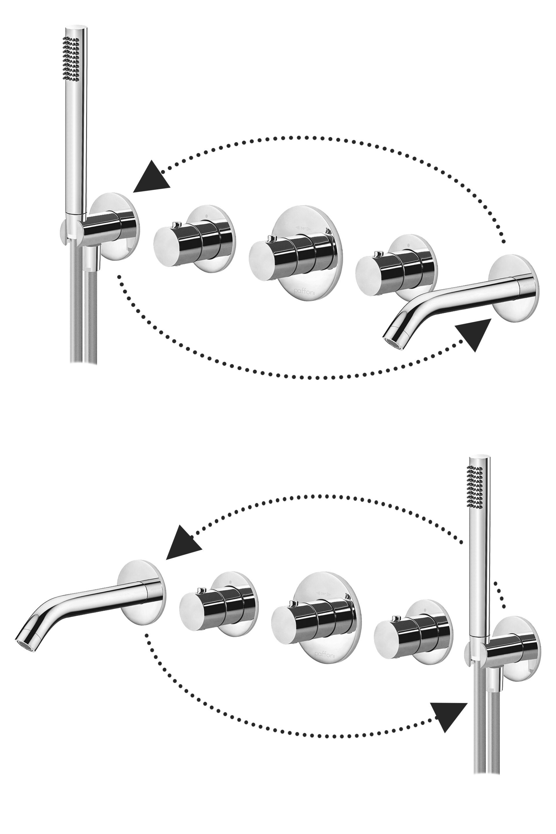 Термостатический настенный смеситель для ванны с ручным душем RUBINETTERIA PAFFONI Modular Box ARCH-00100372 - Вид №2