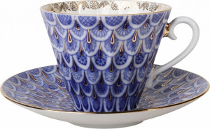 82399 Императорский фарфоровый завод Чашка чайная с блюдцем ИФЗ "Незабудка" 225мл, ф.Лучистая Фарфор твердый