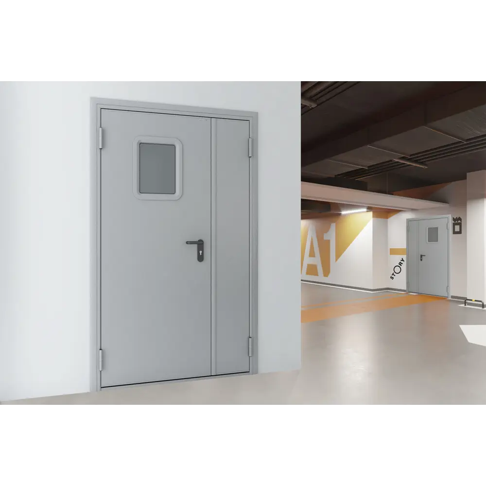 Дверь противопожарная EI60 остекленная 125x205 см левая RAL7035 DOORHAN STLM-2167641 - Вид №4