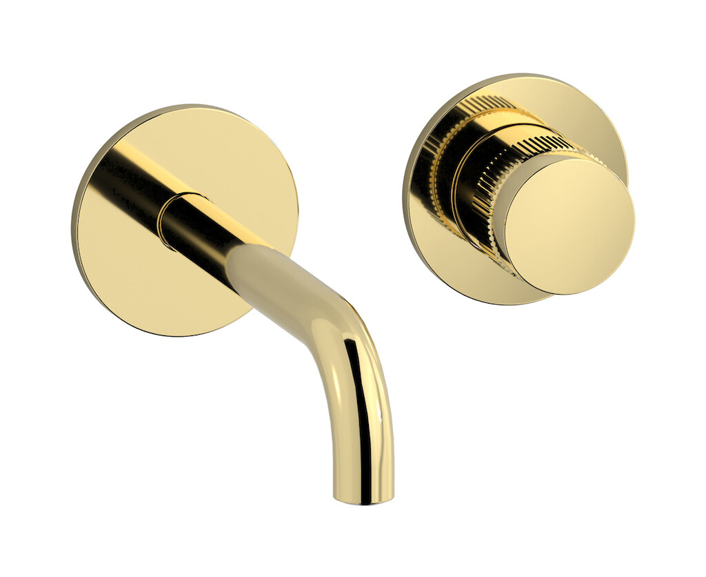 Встроенный в стену смеситель для раковины на 2 отверстия в комплекте с донным клапаном WE ARE IB rx406ii Pale Gold Reflex