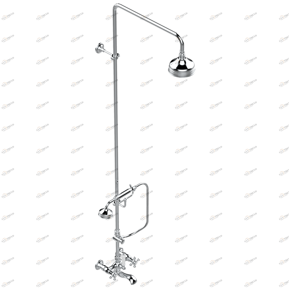 G08-13BCD Смеситель настенный для ванны/душа 1/2" с расстоянием между вентилями 150 мм (+ или - 22 мм), с душевой колонной с переключателем, настенной скобой, ручным душем, шлангом 1.5 м, держателем на стержне и 120 мм верхним душем Thg-paris Pompadour Хр G08 13BCD  A02 CAT.A