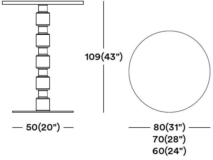 Tirolo Круглый высокий стол из массива дерева и металла Berlino 080 h110 t - Вид №1