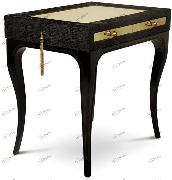 KOKET Прикроватная тумбочка из лакированной кожи с ящиками Exotica sun-id-1466897