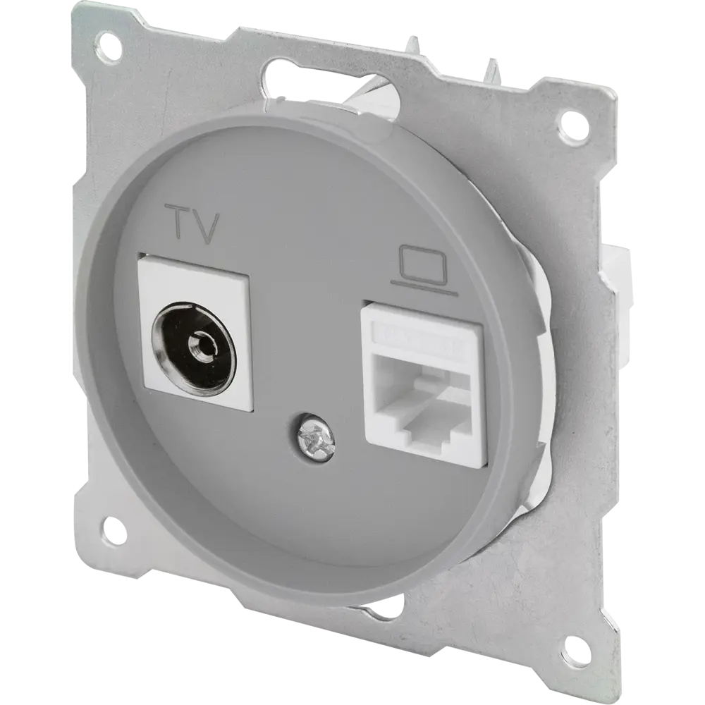Розетка двойная антенна/компьютер TV/RJ45 кат.5e встраиваемая Onekeyelectro 1E20811302 цвет серый Florence STLM-2089493 - Вид №1