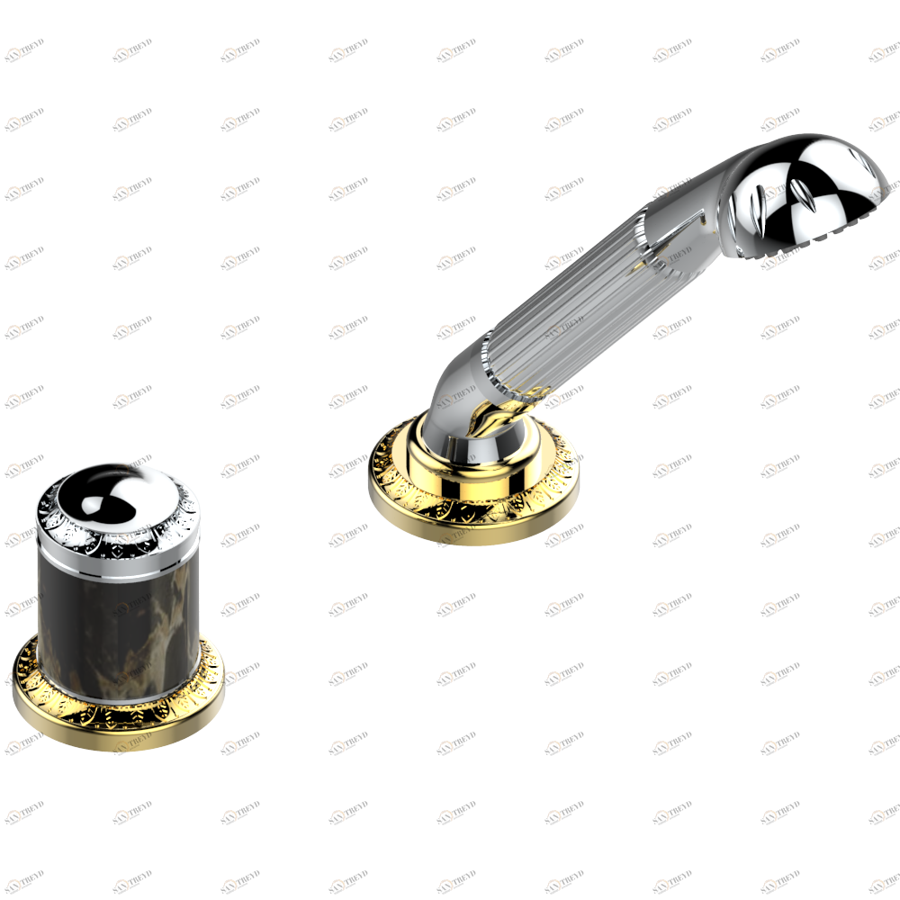 U95-6532/60A Смеситель керамический устанавливаемый на борту с ручным душем с ручкой одновременной регулировки – потока/температуры Thg-paris Malmaison Portoro Хром/золото U95 6532/60A CAT.A